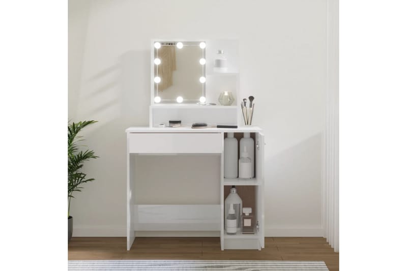 beBasic Peilipöytä LED-valoilla korkeakiilto valkoinen 86,5x35x136 cm - Valkoinen - Huonekalut - Pöytä & ruokailuryhmä - Meikki- & kampauspöydät