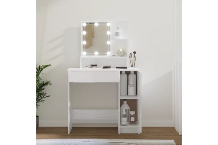 beBasic Peilipöytä LED-valoilla korkeakiilto valkoinen 86,5x35x136 cm - Valkoinen - Meikki- & kampauspöydät