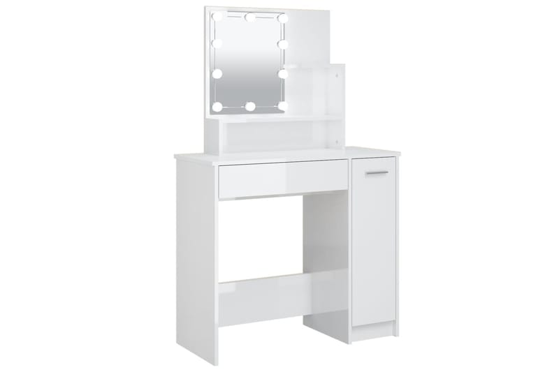 beBasic Peilipöytä LED-valoilla korkeakiilto valkoinen 86,5x35x136 cm - Valkoinen - Huonekalut - Pöytä & ruokailuryhmä - Meikki- & kampauspöydät
