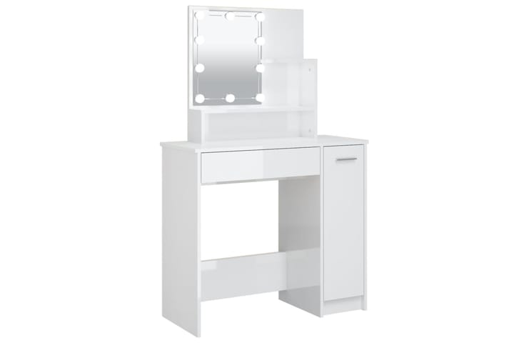 beBasic Peilipöytä LED-valoilla korkeakiilto valkoinen 86,5x35x136 cm - Valkoinen - Meikki- & kampauspöydät