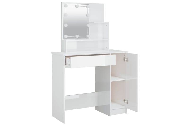 beBasic Peilipöytä LED-valoilla korkeakiilto valkoinen 86,5x35x136 cm - Valkoinen - Huonekalut - Pöytä & ruokailuryhmä - Meikki- & kampauspöydät