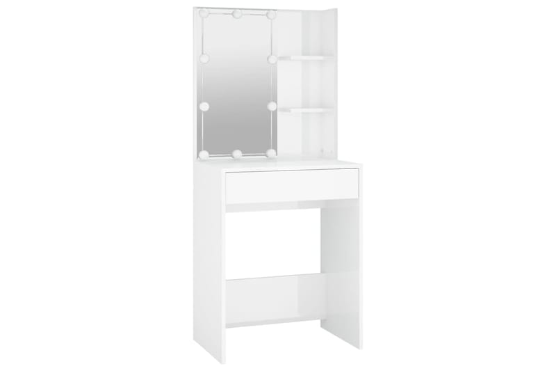 beBasic Peilipöytä LED-valoilla korkeakiilto valkoinen 60x40x140 cm - Valkoinen - Huonekalut - Pöytä & ruokailuryhmä - Meikki- & kampauspöydät