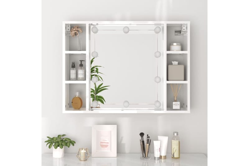 beBasic Peilikaappi LED-valoilla korkeakiilto valkoinen 76x15x55 cm - Valkoinen - Huonekalut - Pöytä & ruokailuryhmä - Meikki- & kampauspöydät