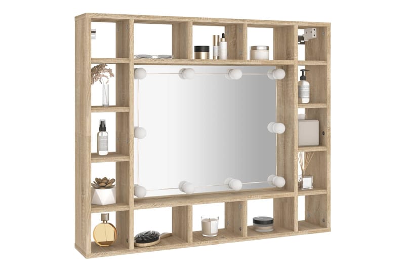 beBasic Peilikaappi LED-valoilla Sonoma-tammi 91x15x76,5 cm - Ruskea - Huonekalut - Pöytä & ruokailuryhmä - Meikki- & kampauspöydät