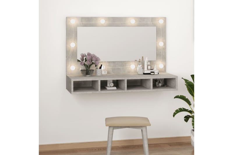 beBasic Peilikaappi LED-valoilla betoninharmaa 90x31,5x62 cm - Harmaa - Huonekalut - Pöytä & ruokailuryhmä - Meikki- & kampauspöydät