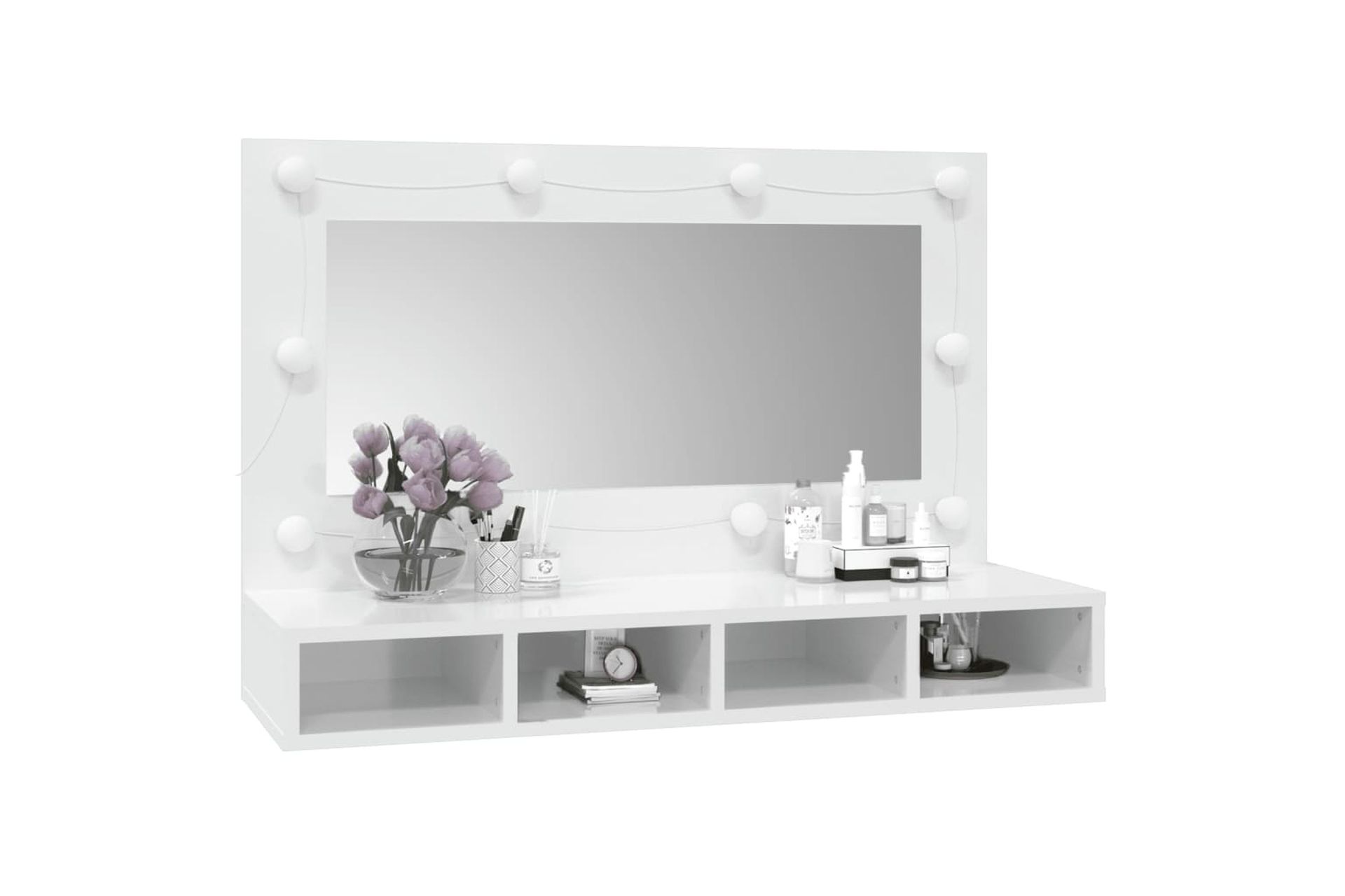 beBasic Peilikaappi LED-valoilla korkeakiilto valkoinen 90x31,5x62 cm - Valkoinen - Huonekalut - Pöytä & ruokailuryhmä - Meikki- & kampauspöydät