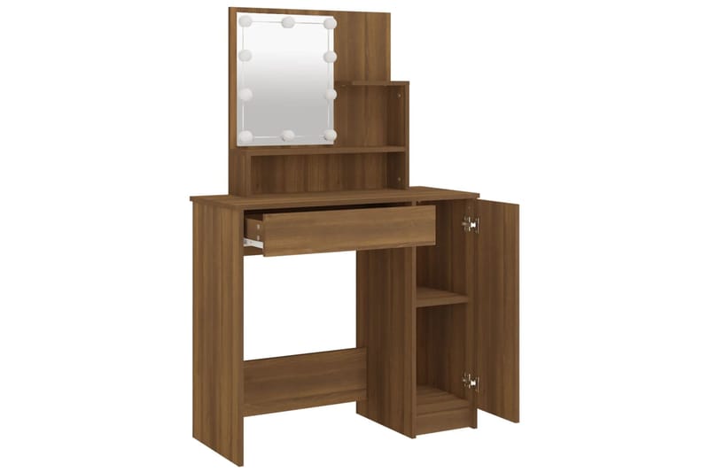 beBasic Peilipöytä LED-valoilla ruskea tammi 86,5x35x136 cm - Ruskea - Huonekalut - Pöytä & ruokailuryhmä - Meikki- & kampauspöydät