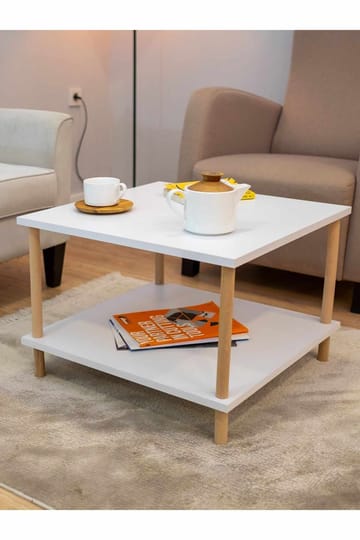 Belvo 60x42,5x60 cm suorakulmainen sohvapöytä hyllyillä maalattua puuta - Valkoinen - Huonekalut - Pöytä & ruokailuryhmä - Sohvapöytä