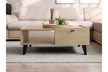 Betsi suorakulmainen sohvapöytä 100 cm laatikoilla puuta metallijaloilla - Beige - Huonekalut - Pöytä & ruokailuryhmä - Sohvapöytä