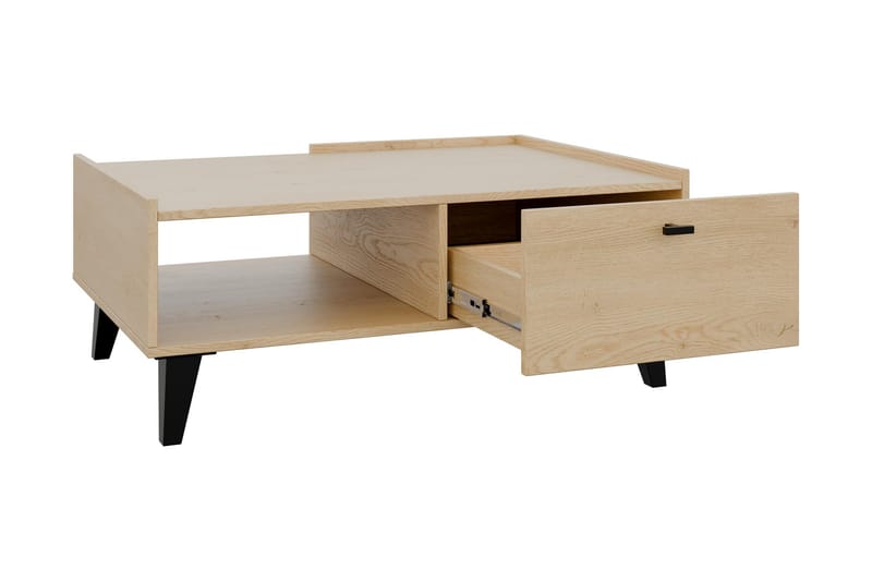 Betsi suorakulmainen sohvapöytä 100 cm laatikoilla puuta metallijaloilla - Beige - Huonekalut - Pöytä & ruokailuryhmä - Sohvapöytä