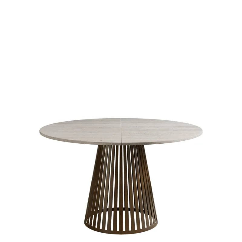 Beylen pyöreä jatkettava ruokapöytä 120–196 cm, beige travertiini/kupari