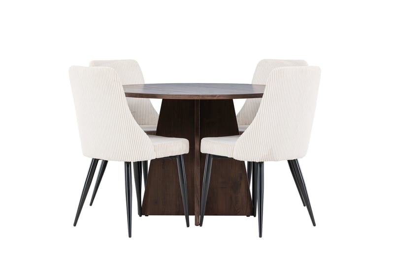 Bootcut Ruokailuryhmä 110 cm Pyöreä jossa 4 Leone tuolia - Mokka/Beige - Huonekalut - Pöytä & ruokailuryhmä - Ruokailuryhmä