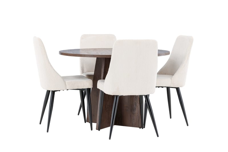 Bootcut Ruokailuryhmä 110 cm Pyöreä jossa 4 Leone tuolia - Mokka/Beige - Huonekalut - Pöytä & ruokailuryhmä - Ruokailuryhmä