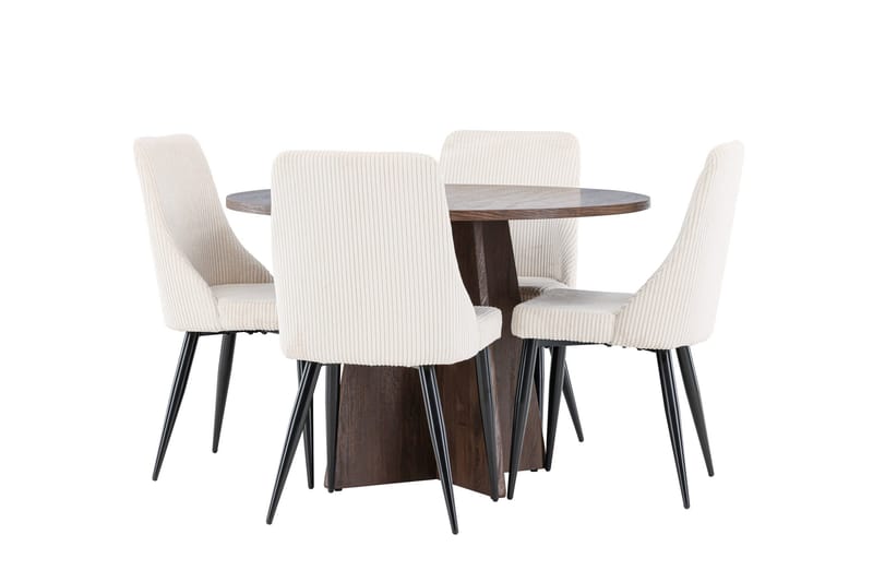 Bootcut Ruokailuryhmä 110 cm Pyöreä jossa 4 Leone tuolia - Mokka/Beige - Huonekalut - Pöytä & ruokailuryhmä - Ruokailuryhmä