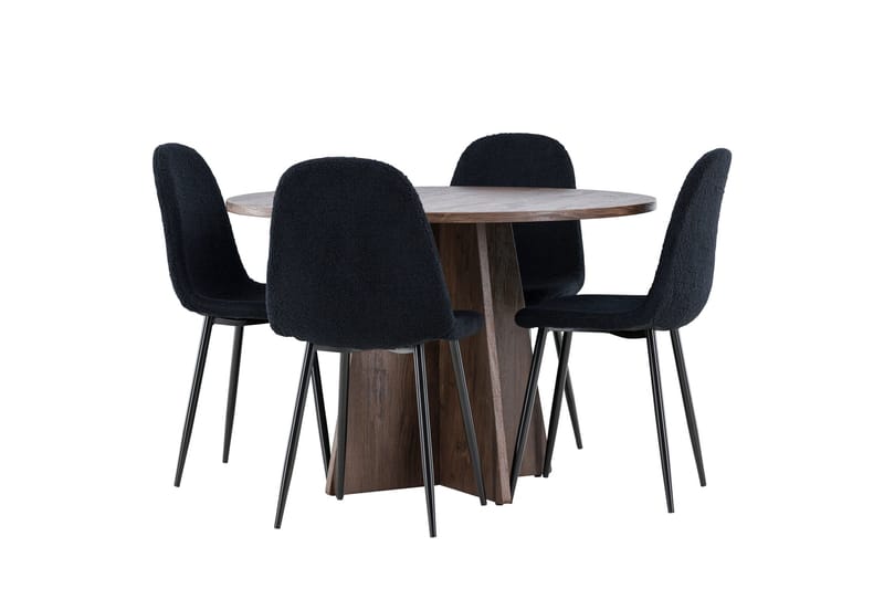 Bootcut Ruokailuryhmä 110 cm Pyöreä jossa 4 Polar tuolia, Mokka/Musta