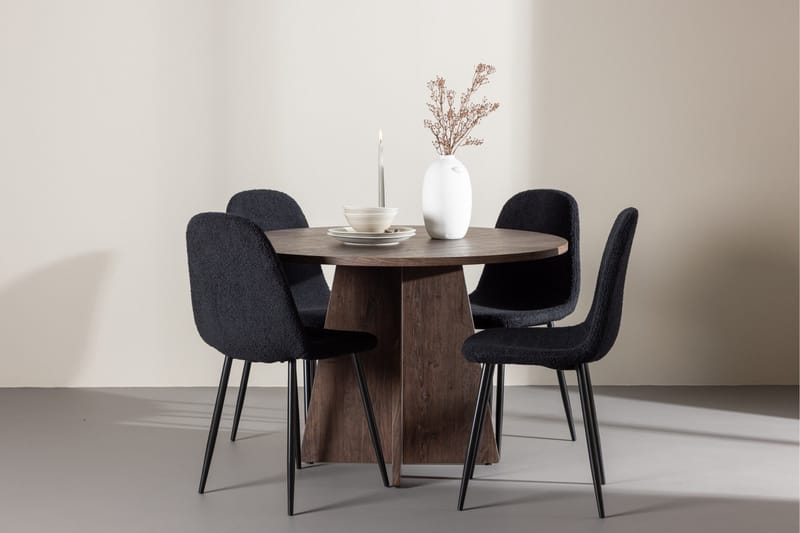 Bootcut Ruokailuryhmä 110 cm Pyöreä jossa 4 Polar tuolia - Mokka/Musta - Huonekalut - Pöytä & ruokailuryhmä - Ruokailuryhmä