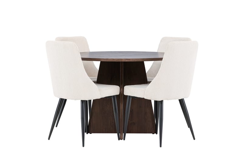 Bootcut Ruokailuryhmä 110 cm Pyöreä jossa 4 Leone tuolia - Mokka/Beige - Huonekalut - Pöytä & ruokailuryhmä - Ruokailuryhmä