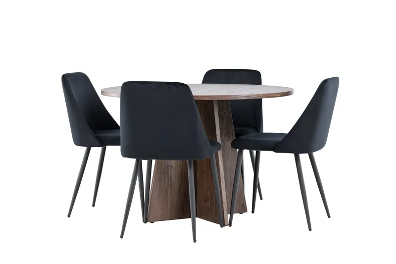 Bootcut Ruokailuryhmä 110 cm Pyöreä jossa 4 Night tuolia, Mokka/Musta