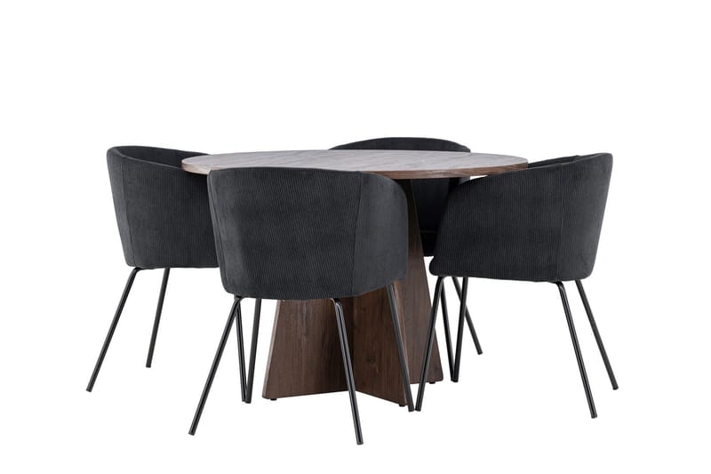 Bootcut Ruokailuryhmä 110 cm Pyöreä jossa 4 Berit tuolia, Mokka/Musta