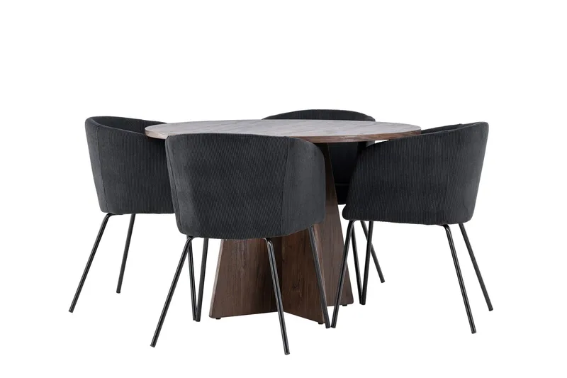 Bootcut Ruokailuryhmä 110 cm Pyöreä jossa 4 Berit tuolia, Mokka/Musta