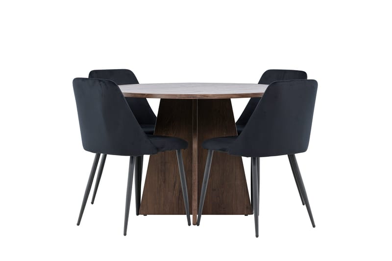 Bootcut Ruokailuryhmä 110 cm Pyöreä jossa 4 Night tuolia - Mokka/Musta - Huonekalut - Pöytä & ruokailuryhmä - Ruokailuryhmä