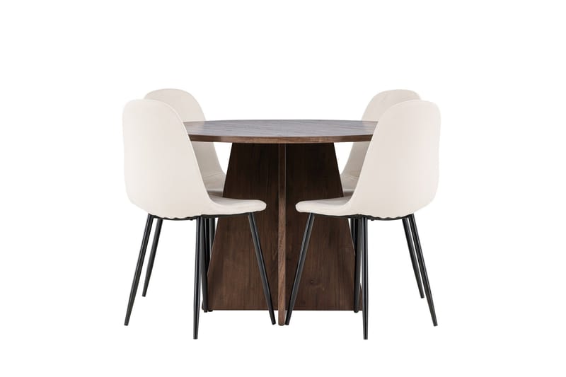 Bootcut Ruokailuryhmä 110 cm Pyöreä jossa 4 Polar tuolia - Mokka/Beige - Huonekalut - Pöytä & ruokailuryhmä - Ruokailuryhmä