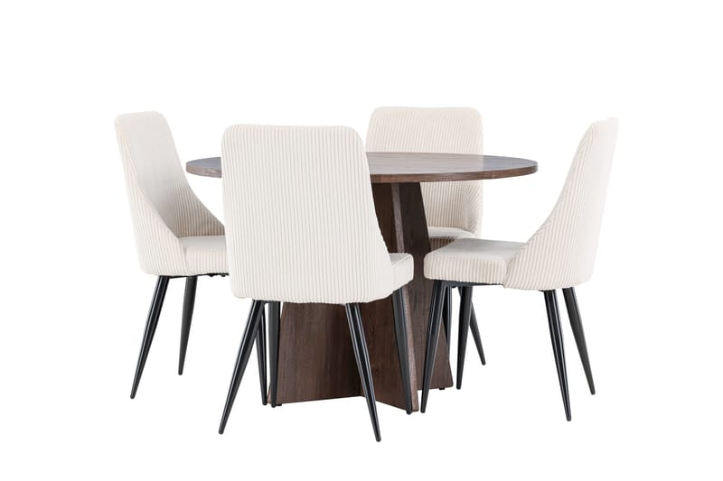 Bootcut Ruokailuryhmä 110 cm Pyöreä jossa 4 Leone tuolia - Mokka/Beige - Huonekalut - Pöytä & ruokailuryhmä - Ruokailuryhmä