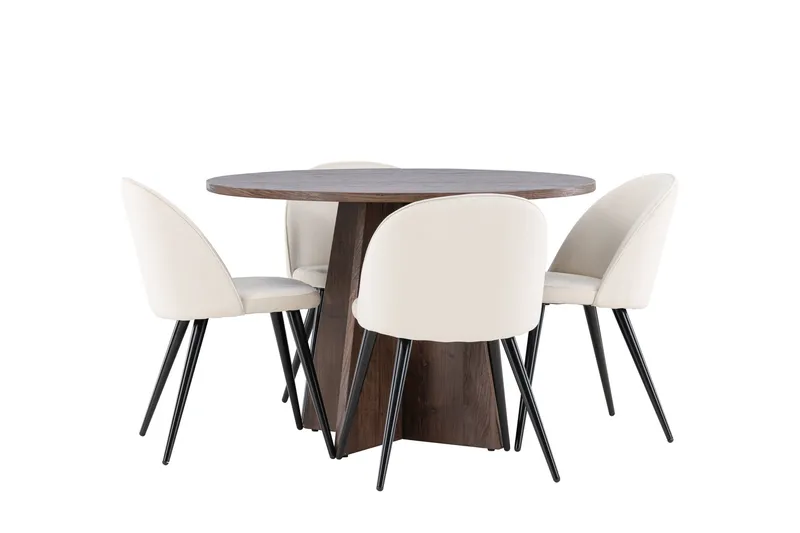 Bootcut Ruokailuryhmä 110 cm Pyöreä jossa 4 Velvet tuolia, Mokka/Beige