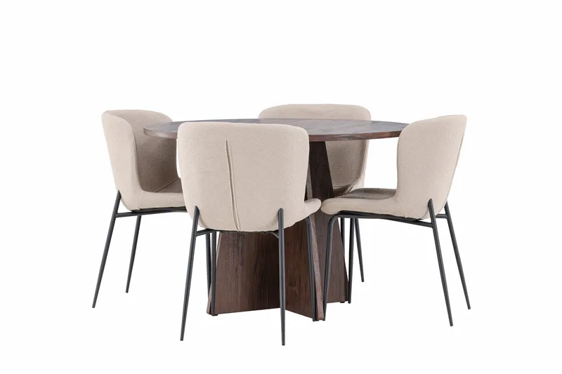 Bootcut Ruokailuryhmä 110 cm Pyöreä jossa 4 Modesto tuolia - Mokka/Beige - Huonekalut - Pöytä & ruokailuryhmä - Ruokailuryhmä