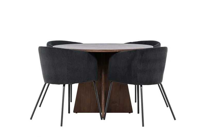 Bootcut Ruokailuryhmä 110 cm Pyöreä jossa 4 Berit tuolia - Mokka/Musta - Huonekalut - Pöytä & ruokailuryhmä - Ruokailuryhmä