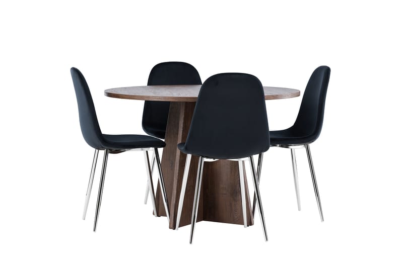 Bootcut Ruokailuryhmä 110 cm Pyöreä jossa 4 Polar tuolia - Mokka/Musta - Huonekalut - Pöytä & ruokailuryhmä - Ruokailuryhmä