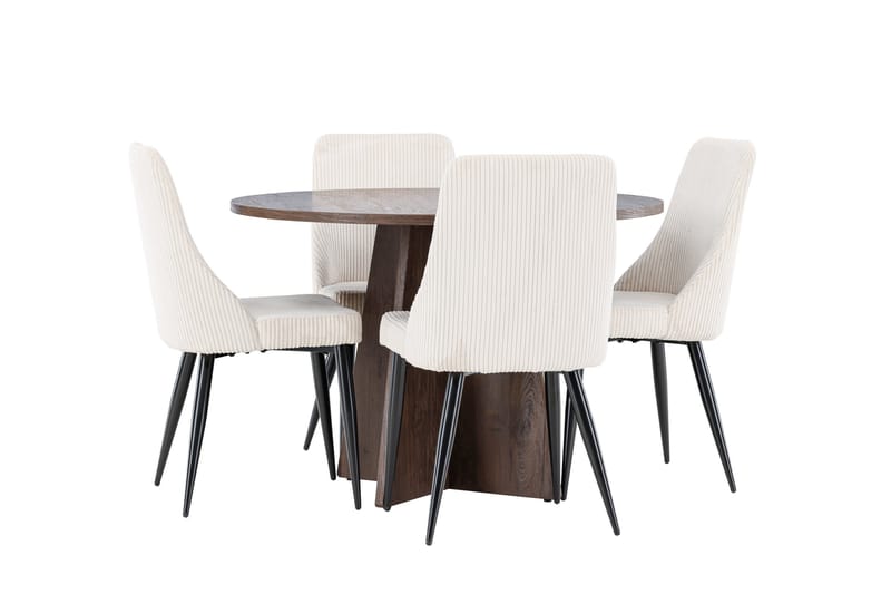 Bootcut Ruokailuryhmä 110 cm Pyöreä jossa 4 Leone tuolia - Mokka/Beige - Huonekalut - Pöytä & ruokailuryhmä - Ruokailuryhmä