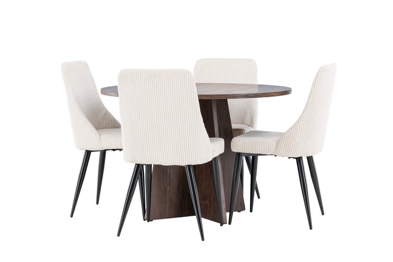 Bootcut Ruokailuryhmä 110 cm Pyöreä jossa 4 Leone tuolia, Mokka/Beige