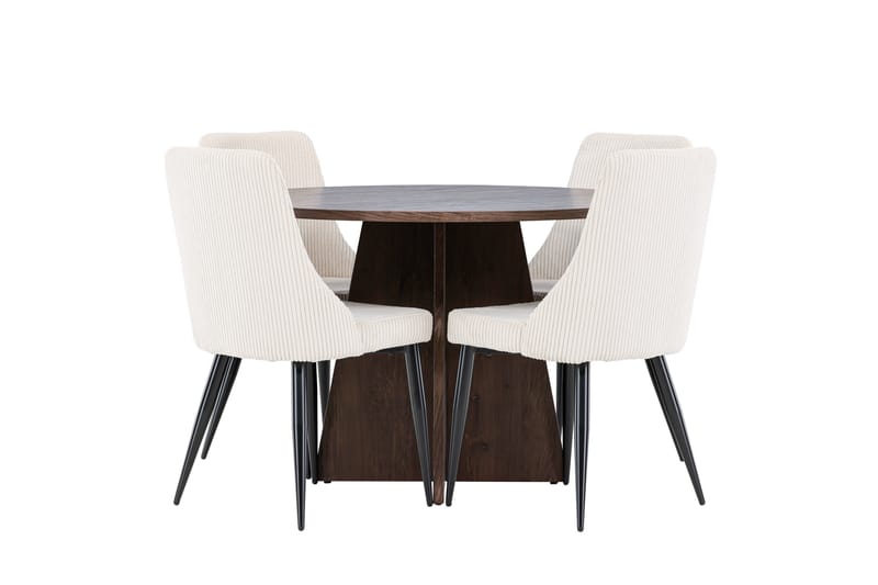 Bootcut Ruokailuryhmä 110 cm Pyöreä jossa 4 Leone tuolia - Mokka/Beige - Huonekalut - Pöytä & ruokailuryhmä - Ruokailuryhmä