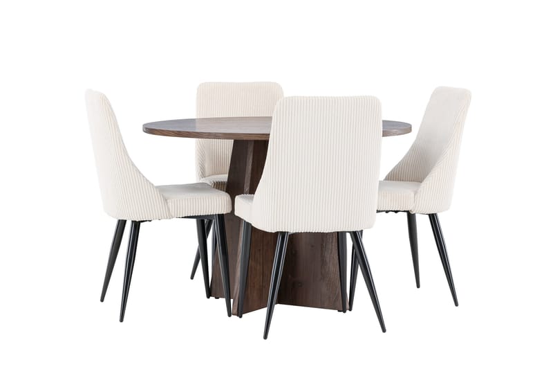 Bootcut Ruokailuryhmä 110 cm Pyöreä jossa 4 Leone tuolia - Mokka/Beige - Huonekalut - Pöytä & ruokailuryhmä - Ruokailuryhmä
