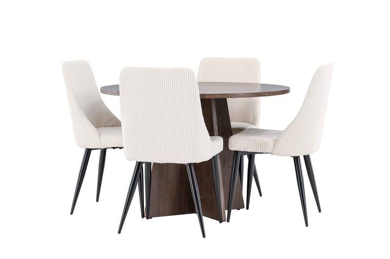 Bootcut Ruokailuryhmä 110 cm Pyöreä jossa 4 Leone tuolia - Mokka/Beige - Huonekalut - Pöytä & ruokailuryhmä - Ruokailuryhmä