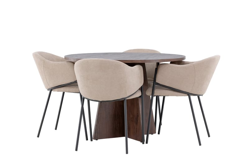 Bootcut Ruokailuryhmä 110 cm Pyöreä jossa 4 Evelina tuolia - Mokka/Beige - Huonekalut - Pöytä & ruokailuryhmä - Ruokailuryhmä