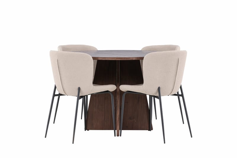 Bootcut Ruokailuryhmä 110 cm Pyöreä jossa 4 Modesto tuolia - Mokka/Beige - Huonekalut - Pöytä & ruokailuryhmä - Ruokailuryhmä