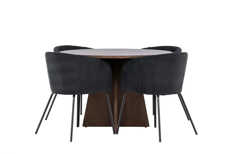 Bootcut Ruokailuryhmä 110 cm Pyöreä jossa 4 Berit tuolia - Mokka/Musta - Huonekalut - Pöytä & ruokailuryhmä - Ruokailuryhmä