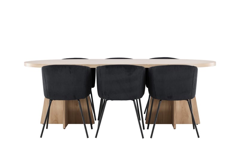Bootcut Ruokailuryhmä 230 cm Suorakulmainen jossa 6 Berit tuolia - Whitewash/Musta - Huonekalut - Pöytä & ruokailuryhmä - Ruokailuryhmä