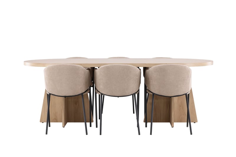 Bootcut Ruokailuryhmä 230 cm Suorakulmainen jossa 6 Evelina tuolia - Whitewash/Beige - Huonekalut - Pöytä & ruokailuryhmä - Ruokailuryhmä