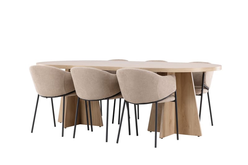 Bootcut Ruokailuryhmä 230 cm Suorakulmainen jossa 6 Evelina tuolia - Whitewash/Beige - Huonekalut - Pöytä & ruokailuryhmä - Ruokailuryhmä