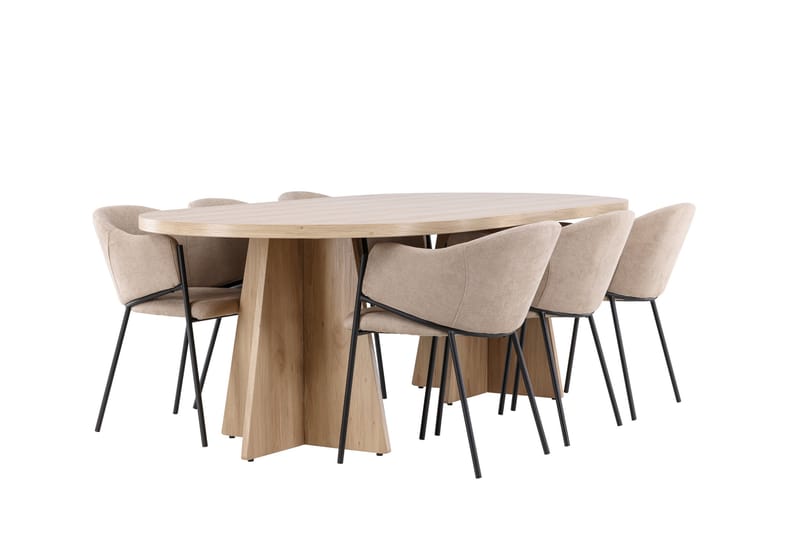 Bootcut Ruokailuryhmä 230 cm Suorakulmainen jossa 6 Evelina tuolia - Whitewash/Beige - Huonekalut - Pöytä & ruokailuryhmä - Ruokailuryhmä