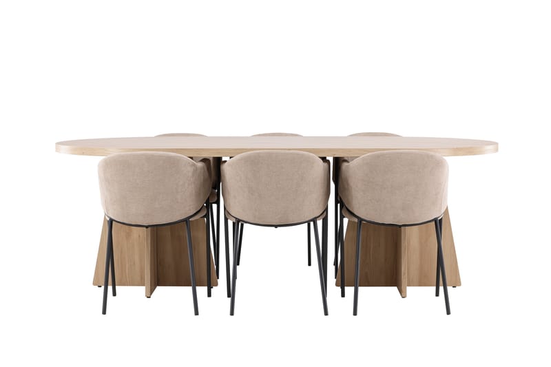 Bootcut Ruokailuryhmä 230 cm Suorakulmainen jossa 6 Evelina tuolia - Whitewash/Beige - Huonekalut - Pöytä & ruokailuryhmä - Ruokailuryhmä