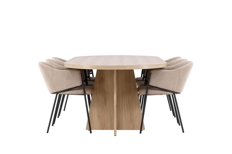 Bootcut Ruokailuryhmä 230 cm Suorakulmainen jossa 6 Evelina tuolia - Whitewash/Beige - Huonekalut - Pöytä & ruokailuryhmä - Ruokailuryhmä