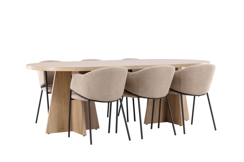 Bootcut Ruokailuryhmä 230 cm Suorakulmainen jossa 6 Evelina tuolia - Whitewash/Beige - Huonekalut - Pöytä & ruokailuryhmä - Ruokailuryhmä