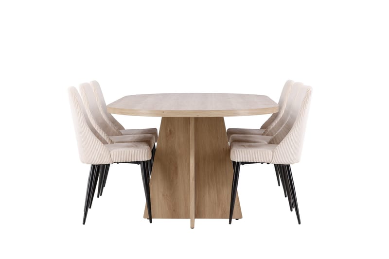 Bootcut Ruokailuryhmä 230 cm Suorakulmainen jossa 6 Leone tuolia - Whitewash/Beige - Huonekalut - Pöytä & ruokailuryhmä - Ruokailuryhmä