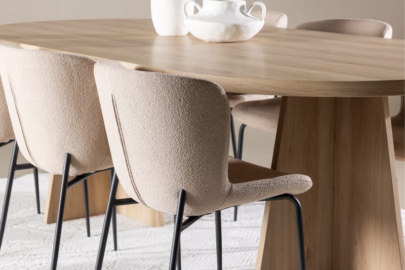 Bootcut Ruokailuryhmä 230 cm Suorakulmainen jossa 6 Modesto tuolia - Whitewash/Beige - Huonekalut - Pöytä & ruokailuryhmä - Ruokailuryhmä