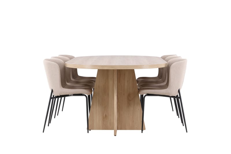 Bootcut Ruokailuryhmä 230 cm Suorakulmainen jossa 6 Modesto tuolia - Whitewash/Beige - Huonekalut - Pöytä & ruokailuryhmä - Ruokailuryhmä