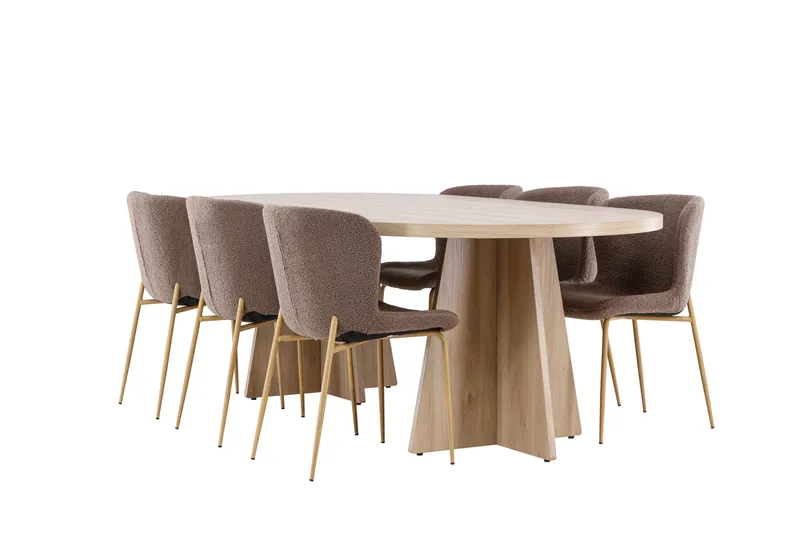 Bootcut Ruokailuryhmä 230 cm Suorakulmainen jossa 6 Modesto tuolia - Whitewash/Ruskea - Huonekalut - Pöytä & ruokailuryhmä - Ruokailuryhmä